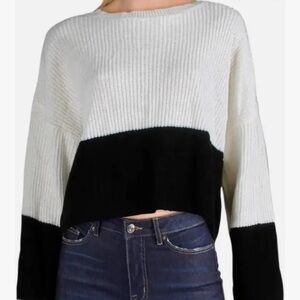 Love by Design Color Block Black and White Cropped Sweater